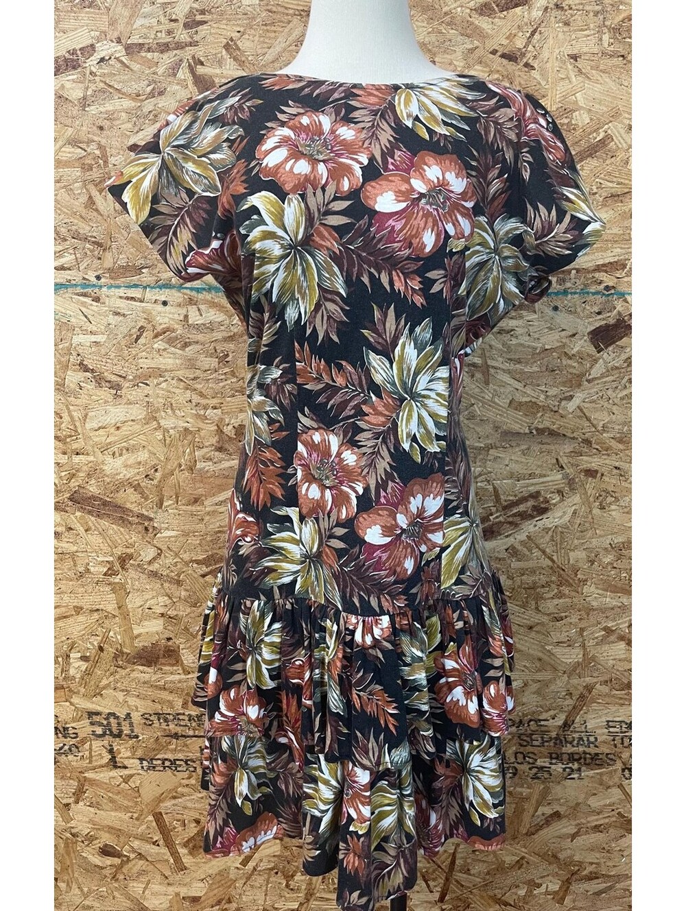 1980's Cute Cotton Knit Floral Ruffled Tiered Mini Dress size S / M Made in USA